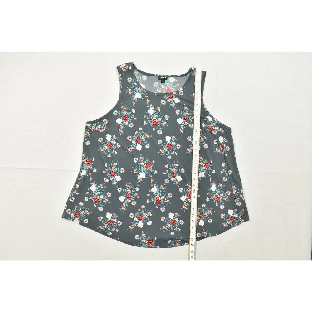 Torrid Size 3 Women's Floral Tank Top Sleeveless Scoop Neck Gray Pink Rose Chall